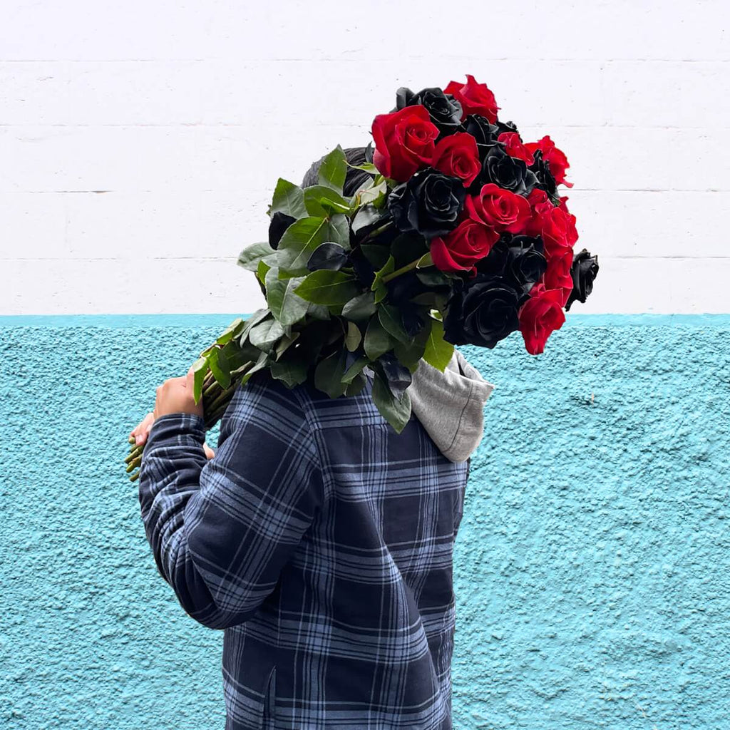 Long red and black roses